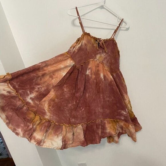 WILD FABLE Mauve Pink Orange Tie Dye Sleeveless Boho Mini Swing Babydoll Dress - Picture 10 of 14